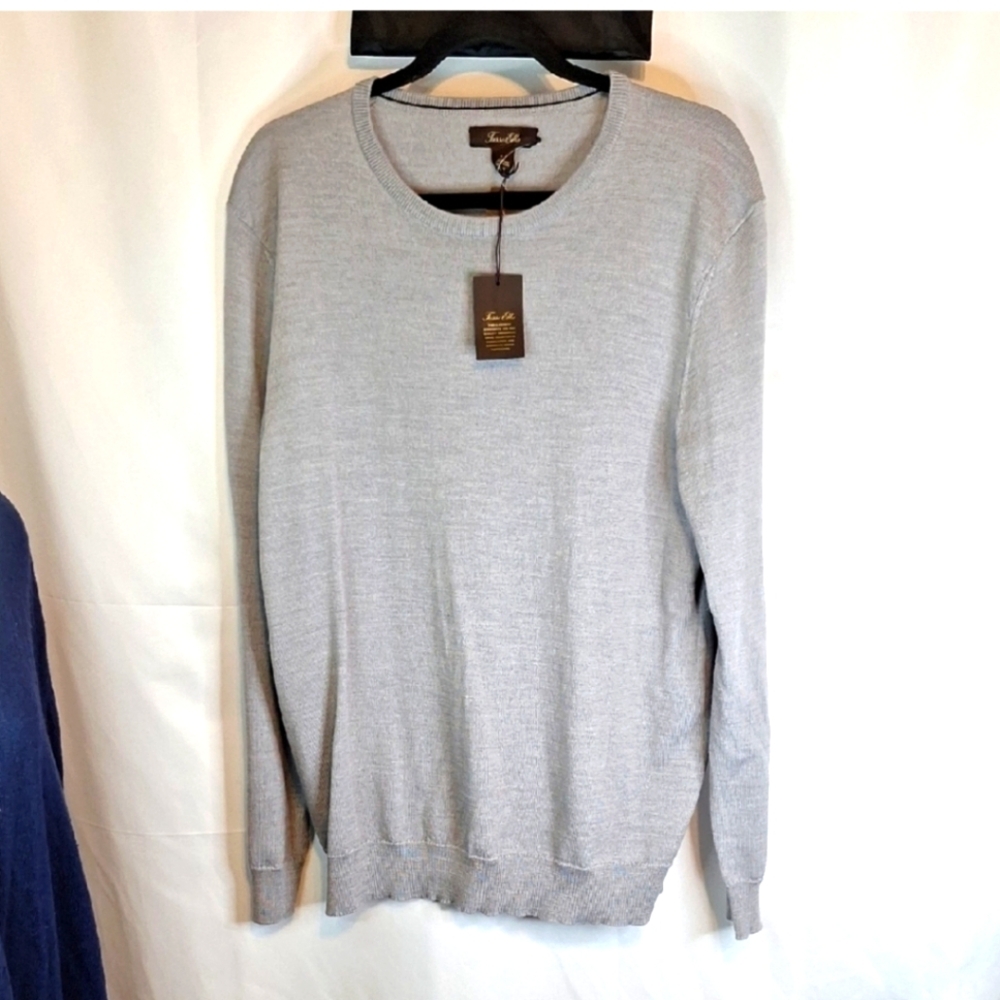 Tasso Elba Gray Crewneck Sweater Lightweight Knit Casual